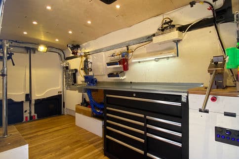 Shell Bike mobile service workspace inside a van