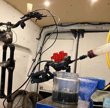 Shell Bike service detail on a dirty mountain bike